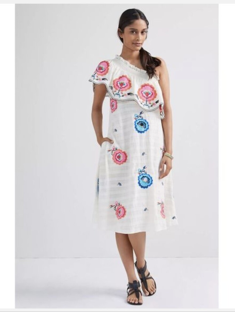 Plenty By Tracy Dress One-Shoulder White Floral Midi Dress